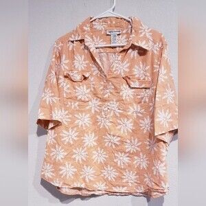 Cathy Daniels Floral Linen Rayon 1/4 Button Up Shirt. XL